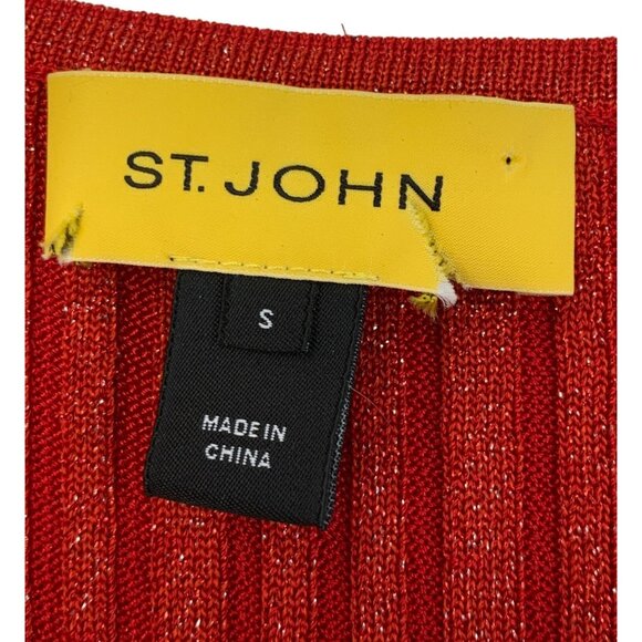 Retro St. John Womens Red Metallic Rib Knit V-Neck Sweater S GUC 7529 3/4 Slv - Picture 4 of 9